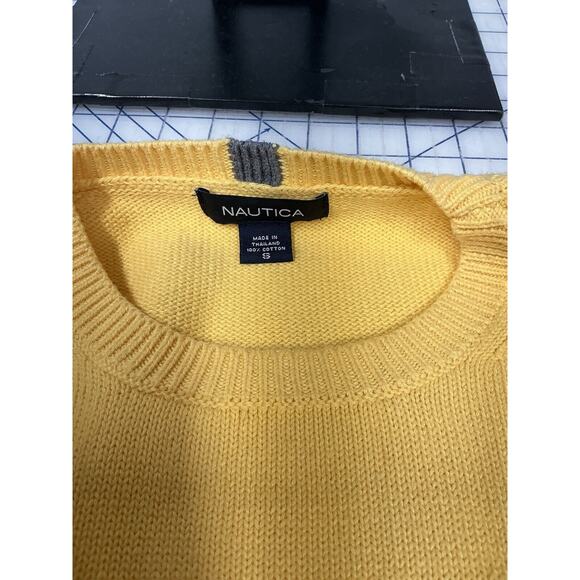 Vintage Nautica Sweater Mens Large Yellow Long Sleeve Crew Neck Cotton Pullover - Picture 3 of 8